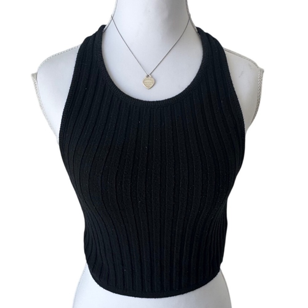 Silence + Noise Ribbed Knit Racerback Crop Top Black Sleeveless Tank Small